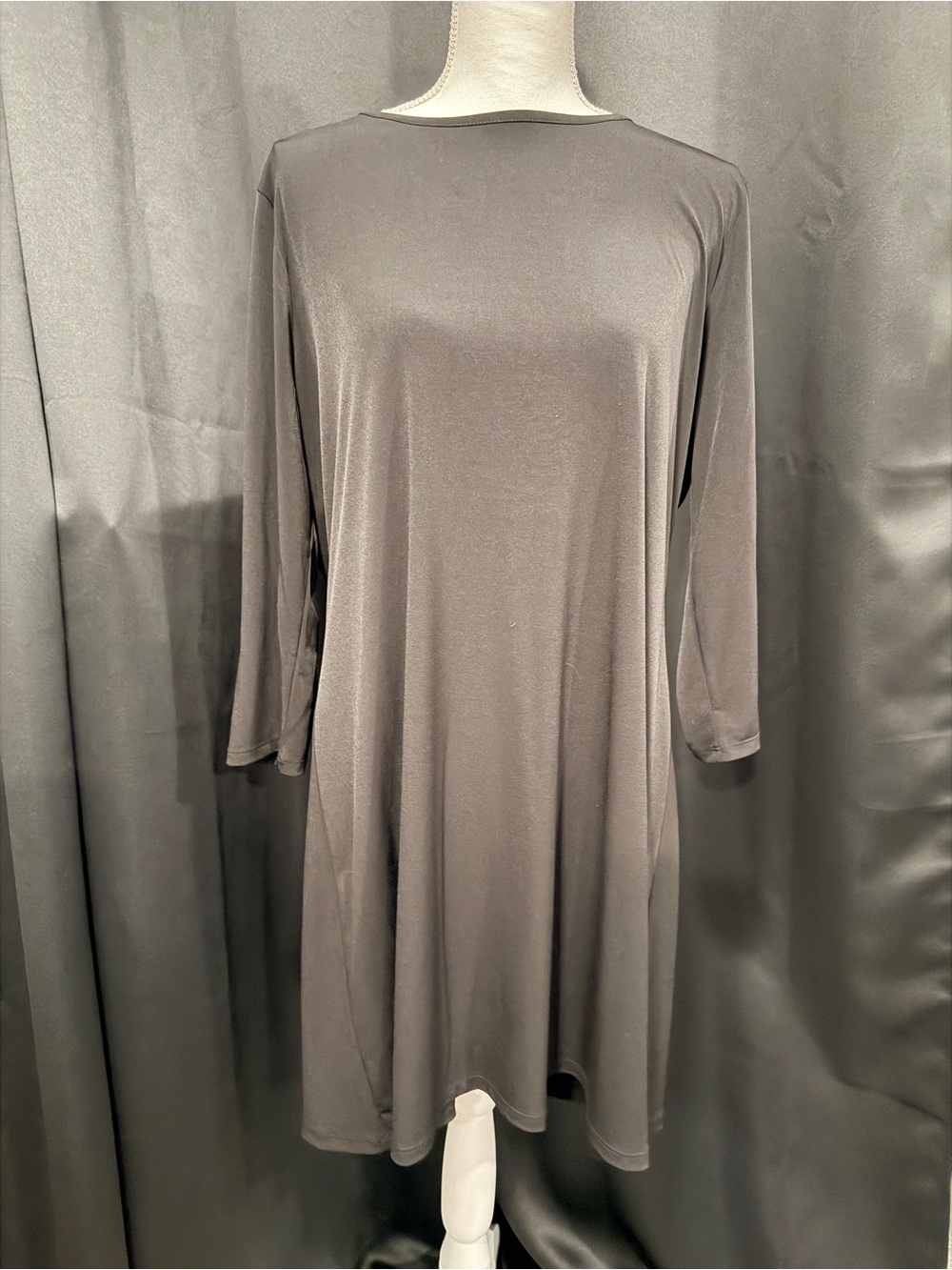 Michael Kors Black Solid Shift Dress Round Neck 3/4 Sleeve Zip XL (0024)